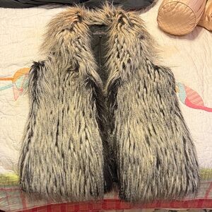 Fabulous Furs Faux Fur Vest in Black and Cream